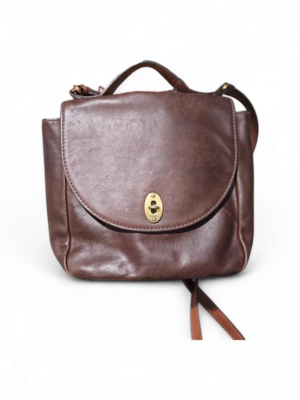 Vintage Fossil Turn Lock Brown Leather Crossbody Satchel Bag—Excellent Condition - Picture 1 of 16